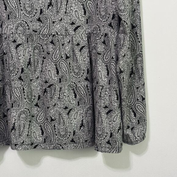 Lands End Square Neck Tee Top M 10/12 Black White Long Sleeve Pullover Stretch - Picture 2 of 10